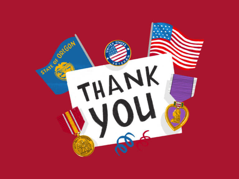 illustration with the words Thank You and veteran medals